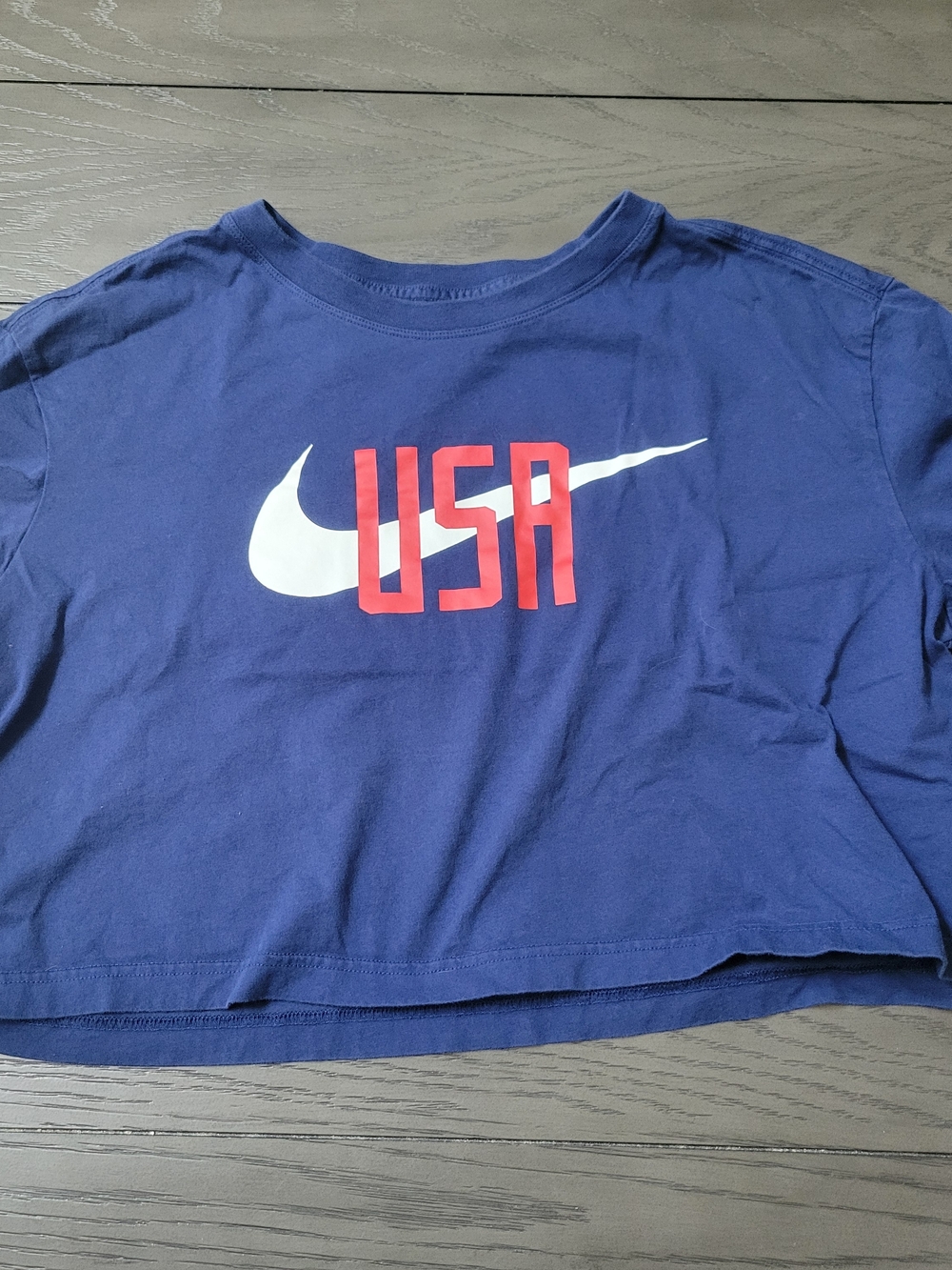 Nike USA Blue Crop Tee with Swoosh Women's L